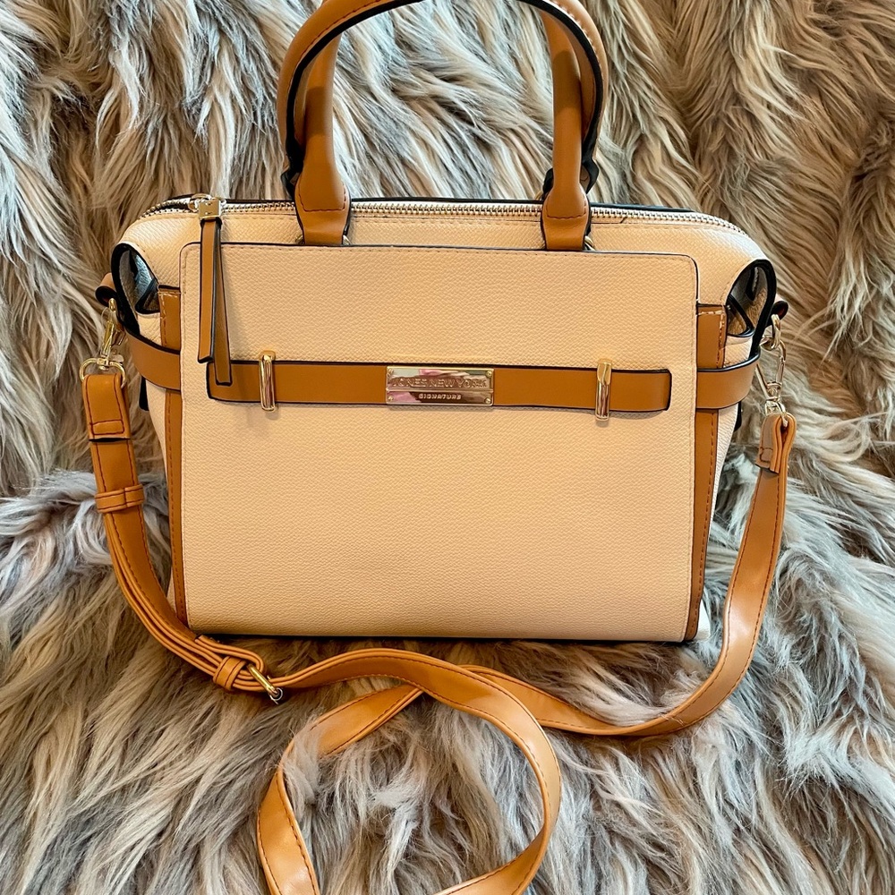 Jones New York Cream and Tan Satchel with Classic Design